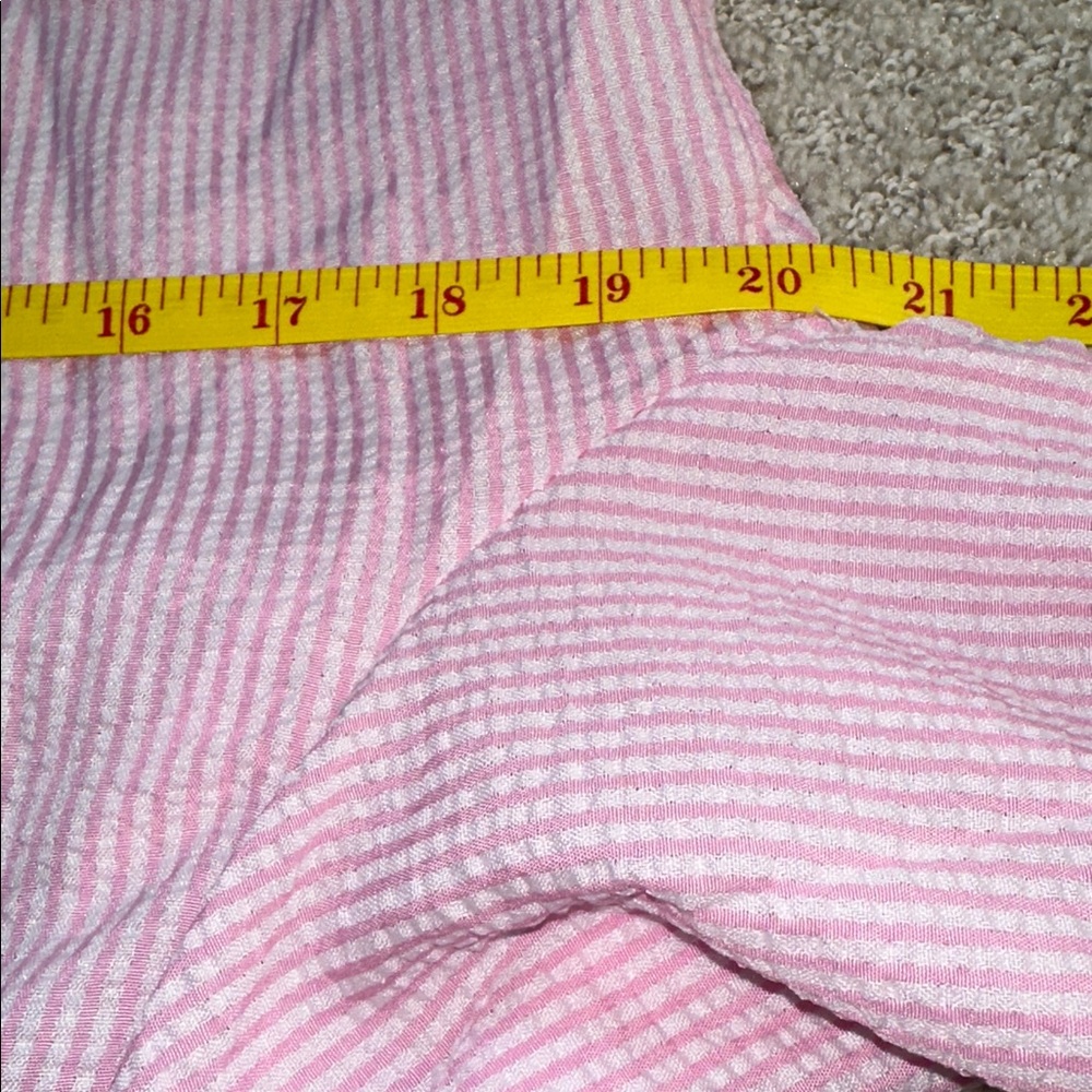 🔵 Pink & White Striped, Long Sleeve, Ruffle Trim, Buttoned Blouse - Picture 12 of 15